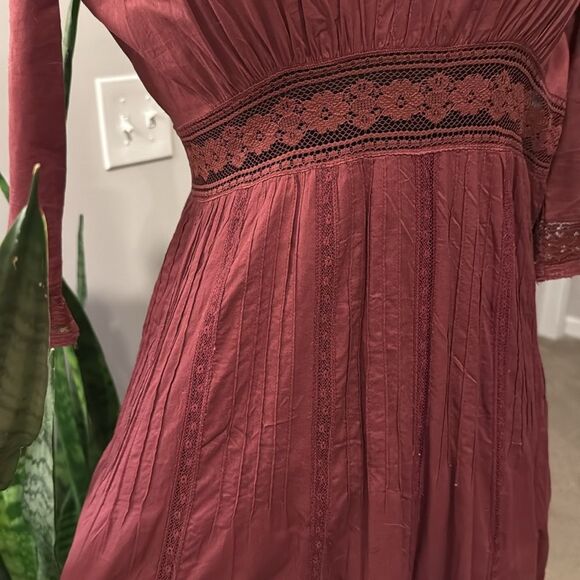 Candela Boho Burgundy Lace Victorian Maxi Dress by Free People Heart Dress - Picture 9 of 12